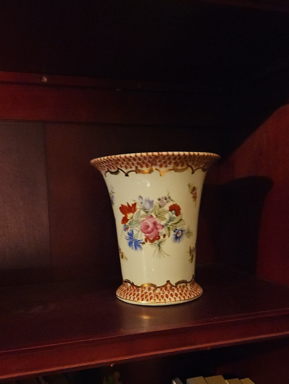 Porcelain Floral Vase - Cream with Multicolor Flowers